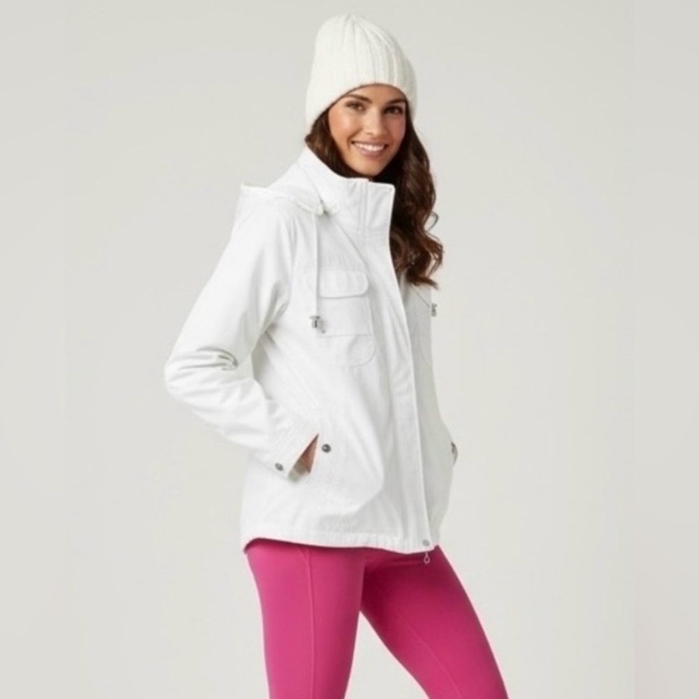 Ellabee White Sailing Jacket Medium Hood, Zip Pockets Drawstring Waist